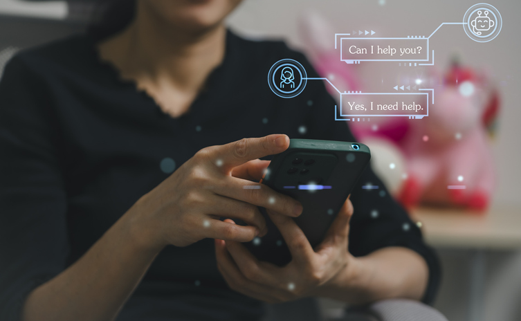 Chatbot concept. open AI, Artificial Intelligence. Businesswoman using technology smart chatbot AI